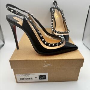 Christian Louboutin Black Patent Leather Heels Brigadine 100 PVC Slingback